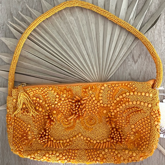 MANGO YELLOW VIRAL BEADED BAG HANDCRAFTED NWT - Picture 3 of 6